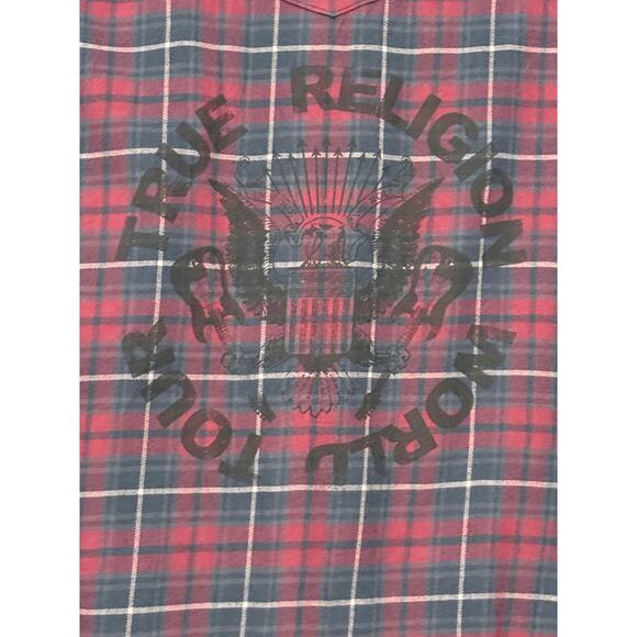Men's True Religion Flannel Plaid Button Up Western Shirt, Size L - Picture 7 of 9